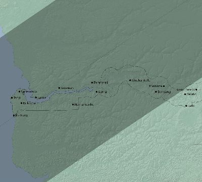 Map of the eclipse path across Gambia on 03/28/1922