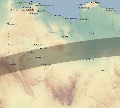 Map of the eclipse path across Libya on 03/28/1922