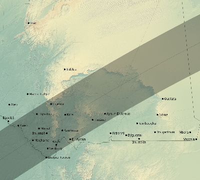 Map of the eclipse path across Mauritania on 03/28/1922