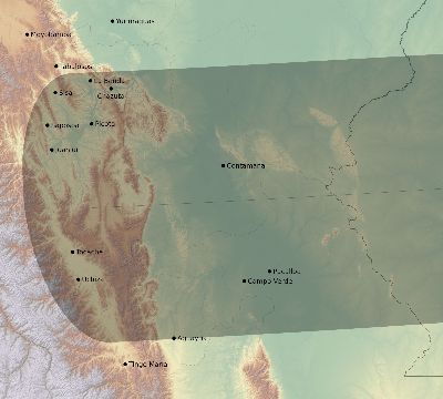Map of the eclipse path across Peru on 03/28/1922