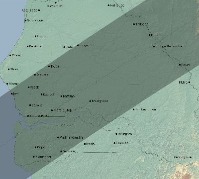 Map of the eclipse path across Senegal on 03/28/1922