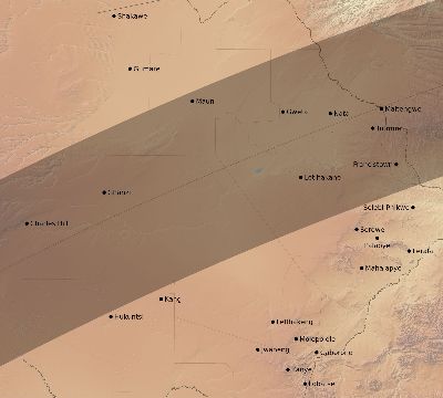 Map of the eclipse path across Botswana on 03/17/1923