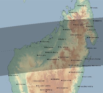 Map of the eclipse path across Madagascar on 03/17/1923