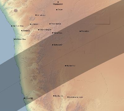 Map of the eclipse path across Namibia on 03/17/1923