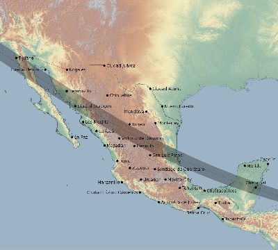 Map of the eclipse path across Mexico on 09/10/1923