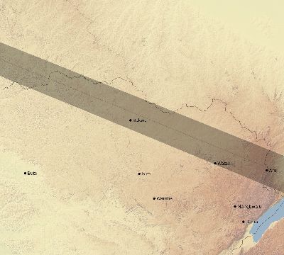 Map of the eclipse path across DR Congo on 01/14/1926