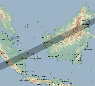 Map of the eclipse path across Indonesia on 01/14/1926