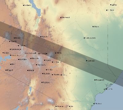 Map of the eclipse path across Kenya on 01/14/1926