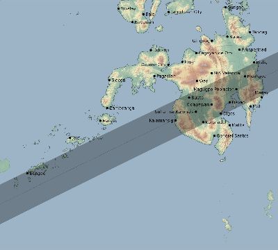 Map of the eclipse path across Philippines on 01/14/1926
