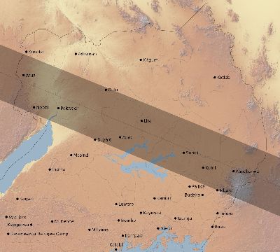 Map of the eclipse path across Uganda on 01/14/1926