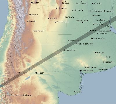 Map of the eclipse path across Argentina on 01/03/1927