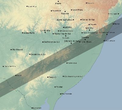 Map of the eclipse path across Brazil on 01/03/1927