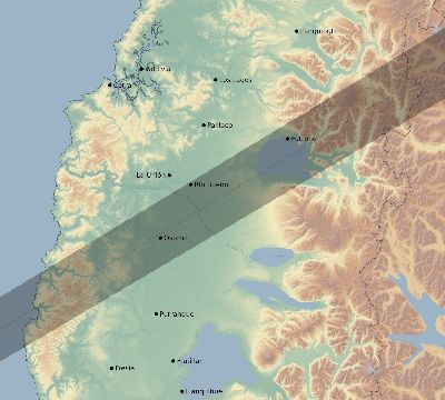 Map of the eclipse path across Chile on 01/03/1927
