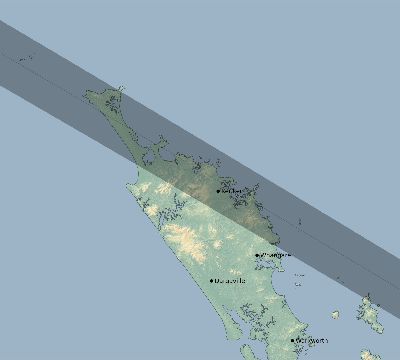 Map of the eclipse path across New Zealand on 01/03/1927