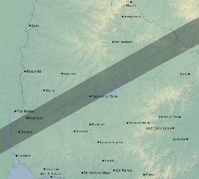 Map of the eclipse path across Uruguay on 01/03/1927