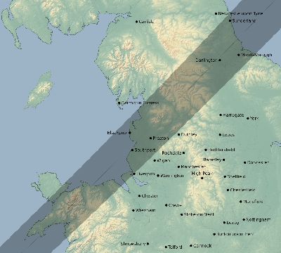 Map of the eclipse path across United Kingdom on 06/29/1927