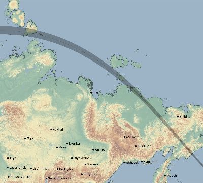 Map of the eclipse path across Russia on 06/29/1927