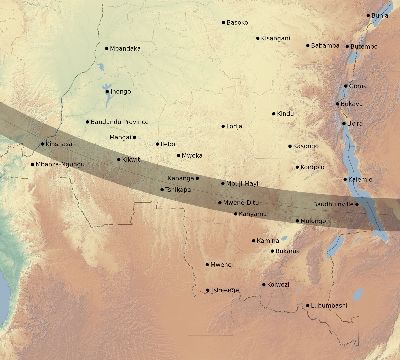 Map of the eclipse path across DR Congo on 11/01/1929