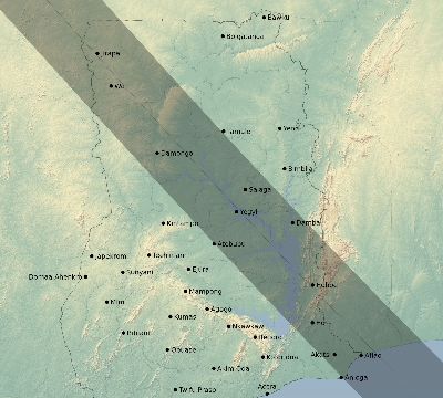 Map of the eclipse path across Ghana on 11/01/1929