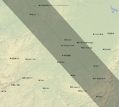 Map of the eclipse path across Mali on 11/01/1929