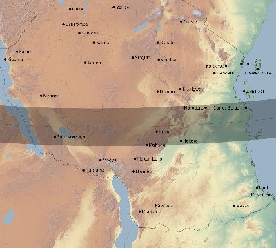 Map of the eclipse path across Tanzania on 11/01/1929