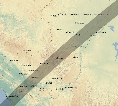 Map of the eclipse path across Republic of the Congo on 02/24/1933