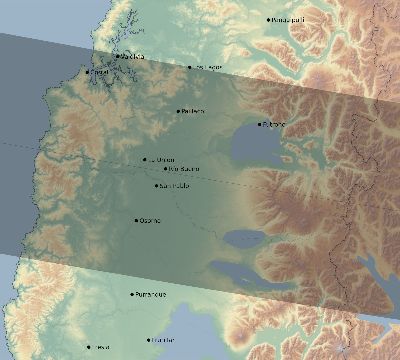 Map of the eclipse path across Chile on 02/24/1933