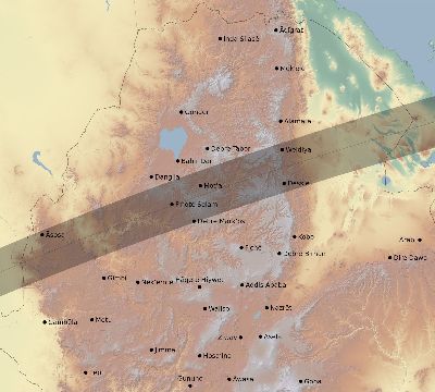 Map of the eclipse path across Ethiopia on 02/24/1933