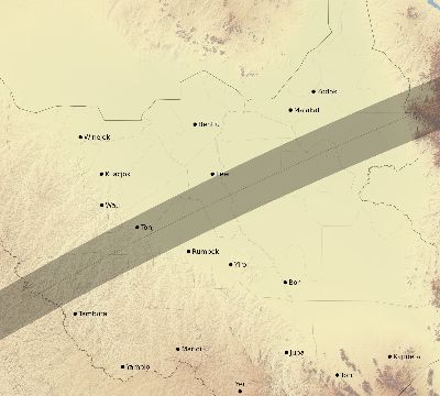 Map of the eclipse path across South Sudan on 02/24/1933