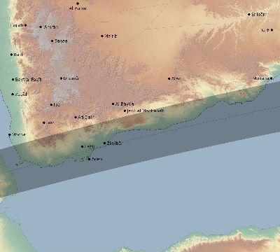 Map of the eclipse path across Yemen on 02/24/1933