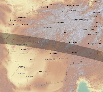 Map of the eclipse path across Afghanistan on 08/21/1933