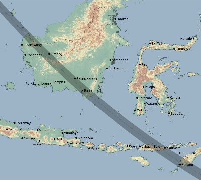 Map of the eclipse path across Indonesia on 08/21/1933