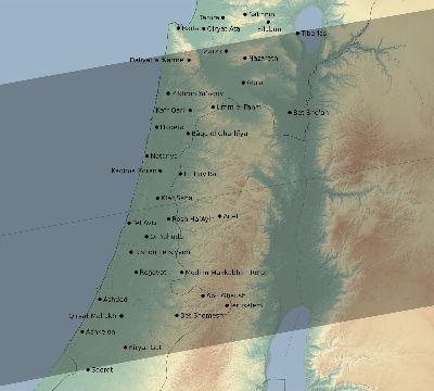 Map of the eclipse path across Israel on 08/21/1933