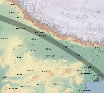 Map of the eclipse path across India on 08/21/1933