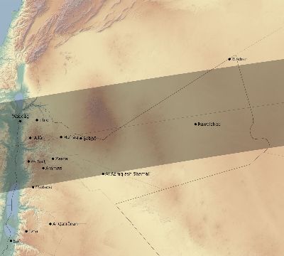 Map of the eclipse path across Jordan on 08/21/1933