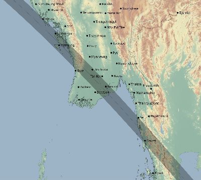 Map of the eclipse path across Myanmar on 08/21/1933