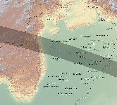 Map of the eclipse path across Pakistan on 08/21/1933