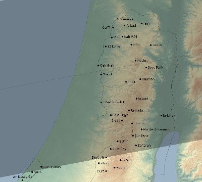 Map of the eclipse path across Palestine on 08/21/1933