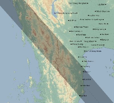 Map of the eclipse path across Thailand on 08/21/1933