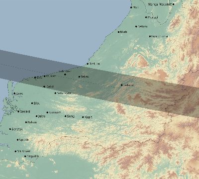 Map of the eclipse path across Malaysia on 02/14/1934