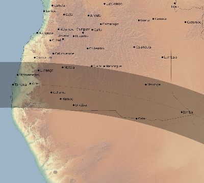 Map of the eclipse path across Angola on 08/10/1934