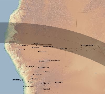 Map of the eclipse path across Namibia on 08/10/1934