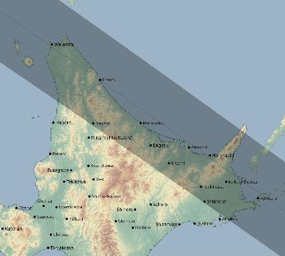 Map of the eclipse path across Japan on 06/19/1936