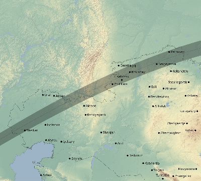 Map of the eclipse path across Kazakhstan on 06/19/1936