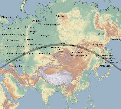 Map of the eclipse path across Russia on 06/19/1936