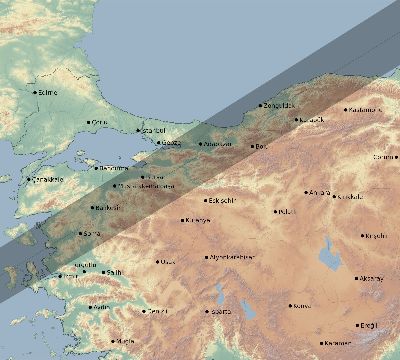 Map of the eclipse path across Turkey on 06/19/1936