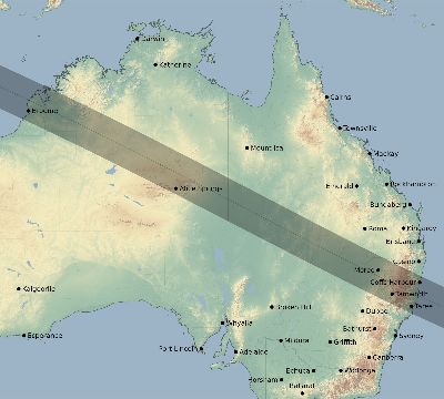 Map of the eclipse path across Australia on 12/13/1936