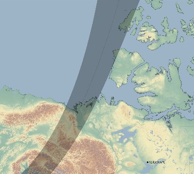 Map of the eclipse path across Canada on 04/19/1939
