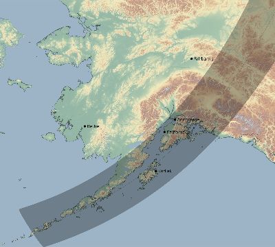 Map of the eclipse path across United States on 04/19/1939