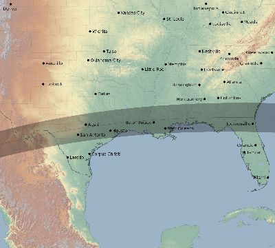 Map of the eclipse path across United States on 04/07/1940